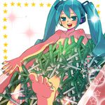  barefoot bath blue_eyes blue_hair feet fujitsuna hatsune_miku headphones leek long_hair lying nail_polish nailpolish nude spring_onion toes twintails vocaloid 