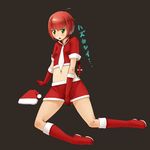  bad_id bad_pixiv_id blush boots braid darker_than_black elbow_gloves flat_chest gloves green_eyes hat highres kokage_(prisoner-67) legs long_hair midriff necktie red_gloves red_hair santa_costume santa_hat skirt solo suou_pavlichenko tears 