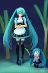  alternate_costume apron aqua_hair bad_id bad_pixiv_id blue_eyes enmaided hachune_miku hatsune_miku legs long_hair maid multiple_girls one_eye_closed smile spring_onion thighhighs twintails very_long_hair vocaloid wudi_de_pangxie zettai_ryouiki 