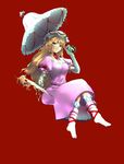  bad_id bad_pixiv_id blonde_hair chirigami-san choker crossed_legs elbow_gloves fan folding_fan gloves hat long_hair no_shoes parasol purple_eyes ribbon sitting smile socks solo touhou umbrella yakumo_yukari 