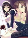  2girls black_hair collar genmukan glasses maid nakayama_mei rose stockings taka_tony watase_nozomi 