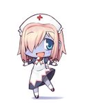 aqua_eyes armband ashurin bad_id bad_pixiv_id blue_skin blush chibi custom_zombie-chan dress full_body hair_over_one_eye hat jingai_modoki mary_janes monster_girl nurse nurse_cap open_mouth outstretched_arms pink_hair shoes short_hair simple_background smile socks solo spread_arms standing standing_on_one_leg zombie 