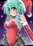  bad_id bad_pixiv_id breasts cleavage elbow_gloves frog gloves green_hair hair_ornament honehone kochiya_sanae large_breasts pantyhose snake solo touhou yellow_eyes 