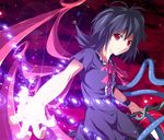  asymmetrical_wings black_hair danmaku glowing hands houjuu_nue night night_sky polearm red_eyes red_sky short_hair sky snake solo touhou weapon wings zb 