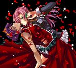  aiguillette blue_eyes closed_eyes dark_skin dress epaulettes flower glasses himemiya_anthy long_hair multiple_girls naridon petals pink_hair purple_hair rose school_uniform short_hair shoujo_kakumei_utena sword tenjou_utena weapon white_flower white_rose 