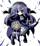  boots dress frills grin hairband knee_boots long_hair purple_eyes rikumaru rozen_maiden silver_hair smile solo suigintou wings 