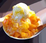  bad_pixiv_id copyright_request food fruit granada ice_cream no_humans peach photorealistic realistic still_life 