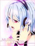  bad_id bad_pixiv_id blue_hair close-up face hands headphones music nail_polish open_mouth original red_eyes singing solo zpolice 