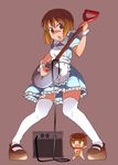  amplifier brown_eyes brown_hair from_below hagiwara_yukiho haiteku idolmaster idolmaster_(classic) maid md5_mismatch multiple_girls nonowa shovel spoon thighhighs unconventional_guitar wrist_cuffs zettai_ryouiki 