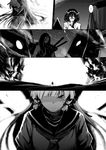  3girls 4girls alternate_costume comic glowing glowing_eyes greyscale haruna_(kantai_collection) kantai_collection kirishima_(kantai_collection) labcoat lefthand long_hair monochrome multiple_girls murakumo_(kantai_collection) ru-class_battleship school_uniform shinkaisei-kan 