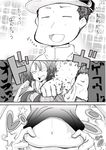  admiral_(kantai_collection) angry belly_grab comic gloves greyscale hair_ornament headgear ichiei kantai_collection maya_(kantai_collection) monochrome punching school_uniform short_hair translated 