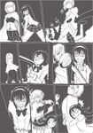  akemi_homura braid broken_eyewear bruise cape comic door glasses gloves golf_club gomibuta_kuzutarou greyscale hair_ornament hairclip highres hitting injury long_hair magical_girl mahou_shoujo_madoka_magica mahou_shoujo_madoka_magica_movie miki_sayaka monochrome multiple_girls short_hair silent_comic spoilers sword tackle twin_braids weapon 