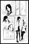  black_hair black_legwear book bookshelf center_(majisuka_gakuen) comic greyscale highres hood hoodie long_hair majisuka_gakuen monochrome multiple_girls nezumi_(majisuka_gakuen) pantyhose school_uniform serafuku thighhighs tokoharu translated 