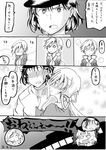  2girls admiral_(kantai_collection) blush chitose_(kantai_collection) chiyoda_(kantai_collection) comic greyscale headband ichiei kantai_collection monochrome multiple_girls ponytail translation_request whispering 