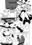  greyscale hair_ribbon hat kirisame_marisa monochrome multiple_girls ribbon rumia shirane_koitsu shrine torii touhou translated witch_hat 