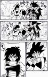  2boys armor black_hair brothers comic commentary_request dragon_ball dragon_ball_z face_slap_mark gine halo jellicle777 monochrome mother_and_son multiple_boys raditz siblings slap_mark slapping son_gokuu tail translated 