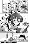  1girl ammunition ammunition_belt bow colonel_aki comic explosive glasses grenade greyscale gun hair_bow long_hair magazine_(weapon) monochrome nakamiya_mayu o_o open_mouth original ponytail rifle short_hair sweatdrop translated weapon zombie 