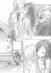  chuunibyou_demo_koi_ga_shitai! comic dekomori_sanae greyscale highres kiss kurogane_ken monochrome multiple_girls nibutani_shinka yuri 