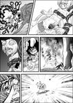  comic explosion explosive flashbang grenade greyscale highres inaba_tewi monochrome multiple_girls niiko_(gonnzou) touhou translated yakumo_ran 