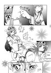  ahoge comic detached_sleeves female_admiral_(kantai_collection) greyscale hairband headgear hug japanese_clothes kantai_collection kongou_(kantai_collection) korean long_hair military military_uniform monochrome multiple_girls naval_uniform skirt smh1069 tears translated uniform 