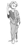  artist_self-insert atokniiro barefoot commentary english_commentary full_body greek greyscale index_finger_raised male_focus math monochrome original robe simple_background solo standing translated white_background 