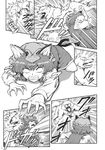  animal_ears attack cat cat_ears cat_tail chen comic dog doujinshi fingernails greyscale hat highres miyamoto_ryuuichi mob_cap monochrome no_pupils scan sharp_fingernails tail touhou translation_request 