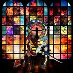  apple bad_id bad_pixiv_id cape chair church food fruit harada_miyuki highres indoors magical_girl mahou_shoujo_madoka_magica miki_sayaka multiple_girls polearm sakura_kyouko silhouette skirt spear stained_glass sword weapon 