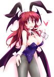  :p alternate_costume animal_ears areola_slip areolae bare_shoulders bat_wings black_legwear blush breasts bunny_ears bunnysuit cleavage detached_collar fumitsuki_(minaduki_6) head_wings heart highres koakuma large_breasts long_hair low_wings multiple_wings pantyhose red_eyes red_hair smile solo tongue tongue_out touhou wings wrist_cuffs 
