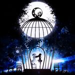  akemi_homura bad_id bad_pixiv_id birdcage cage chair full_moon gears harada_miyuki highres kaname_madoka kyubey magical_girl mahou_shoujo_madoka_magica moon multiple_girls silhouette star starry_background tree 