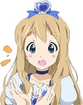  blue_choker blush choker cosplay cure_marine cure_marine_(cosplay) heartcatch_precure! k-on! kotobuki_tsumugi long_hair looking_at_viewer open_mouth precure round_teeth simple_background smile solo teeth umanosuke white_background 