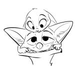  black_and_white briskby canine disney duo female finger_in_mouth fox judy_hopps lagomorph line_art male mammal monochrome nick_wilde rabbit simple_background white_background zootopia 