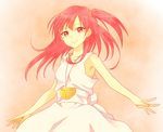  dress jewelry kingyo_(984) long_hair looking_at_viewer magi_the_labyrinth_of_magic morgiana necklace one_side_up ponytail red_eyes red_hair sleeveless sleeveless_dress smile solo 