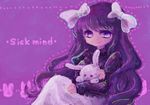  bow copyright_name dokudoku hair_bow holding long_hair looking_at_viewer puffy_sleeves sick_mind smile solo stuffed_toy very_long_hair yamitsuki_(sick_mind) 