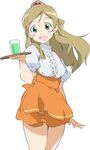  anna_miller blush green_eyes long_hair looking_at_viewer minamino_kanade open_mouth orange_skirt precure simple_background skirt smile solo suite_precure umanosuke waitress white_background 