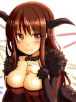  blush breasts cleavage horns large_breasts long_hair looking_at_viewer maou_(maoyuu) maoyuu_maou_yuusha mashayuki red_eyes red_hair smile solo 