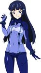  aoki_reika blue_bodysuit blue_eyes blue_hair blush bodysuit covered_navel long_hair looking_at_viewer neon_genesis_evangelion plugsuit precure simple_background smile smile_precure! solo test_plugsuit umanosuke white_background 