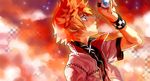  blonde_hair blue_eyes from_side hand_up holding holy_pumpkin jacket kingdom_hearts male_focus marble orange_hair parted_lips profile roxas solo wristband 