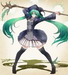  adapted_costume anklet blue_eyes boots cosplay dark_souls hat hatsune_miku high_heels jacket jewelry long_hair nukotama purple_hair shadow skirt smile solo souls_(from_software) staff standing thigh_boots thighhighs twintails very_long_hair vocaloid witch_beatrice witch_beatrice_(cosplay) witch_hat 