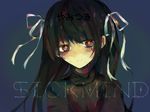  bad_id bad_pixiv_id bow brown_hair copyright_name hair_bow highres long_hair looking_at_viewer red_eyes sick_mind smile solo tsuyuko_miharu turtleneck very_long_hair yamitsuki_(sick_mind) 