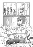  ameeba_life clock comic elbow_gloves folded_ponytail food giving_up_the_ghost gloves greyscale hairband headgear inazuma_(kantai_collection) kantai_collection long_hair monochrome multiple_girls mutsu_(kantai_collection) nagato_(kantai_collection) shimakaze_(kantai_collection) tenryuu_(kantai_collection) thighhighs translated 