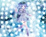  backpack bag bandaid blue_eyes blue_hair boots bow cattail danmaku full_body hair_bobbles hair_ornament hat kawashiro_nitori key long_sleeves looking_at_viewer neme open_mouth plant rubber_boots shirt skirt skirt_set smile solo touhou two_side_up vest water waterfall 