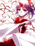  horn japanese_clothes katana konngara long_hair ponytail purple_hair red_eyes six_(fnrptal1010) smile solo sword touhou touhou_(pc-98) weapon wide_sleeves 