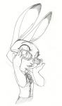  black_and_white briskby clothing disney eyewear female glasses hi_res judy_hopps lagomorph line_art mammal monochrome pen_(artwork) rabbit school_uniform simple_background sketch solo traditional_media_(artwork) uniform white_background zootopia 