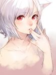  animal_ears blush colorized finger_to_mouth inubashiri_momiji junwool looking_at_viewer nude open_mouth parted_lips portrait red_eyes short_hair simple_background sketch solo touhou white_hair wolf_ears 