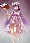  book breasts hair_ribbon hat large_breasts long_hair open_book open_mouth panties patchouli_knowledge purple_hair red_eyes ribbon shaded_face slippers solo striped tkln touhou underwear 