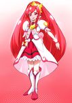  bow cure_ace dokidoki!_precure hair_bow heart long_hair madoka_aguri magical_girl precure red_eyes red_hair red_skirt shift_(waage) skirt solo 