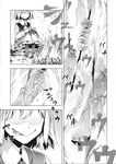  campfire comic cooking fire food greyscale highres monochrome rumia sausage sitting tongue tongue_out touhou zounose 