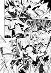  black_hair claws comic forestss greyscale gun kanna_asumi kure_kirika magical_musket mahou_shoujo_madoka_magica mahou_shoujo_oriko_magica md5_mismatch monochrome multiple_girls tomoe_mami weapon 