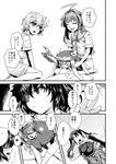  ahoge bodysuit comic eyepatch gloves greyscale hat highres kantai_collection katase_minami kiso_(kantai_collection) kuma_(kantai_collection) long_hair monochrome multiple_girls pale_skin school_uniform shinkaisei-kan short_hair tama_(kantai_collection) translated wo-class_aircraft_carrier zuikaku_(kantai_collection) 