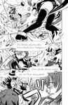  comic evil_grin evil_smile flail forestss german greyscale grin kanna_asumi magical_girl mahou_shoujo_madoka_magica monochrome morning_star multiple_girls punching smile sword translated weapon 